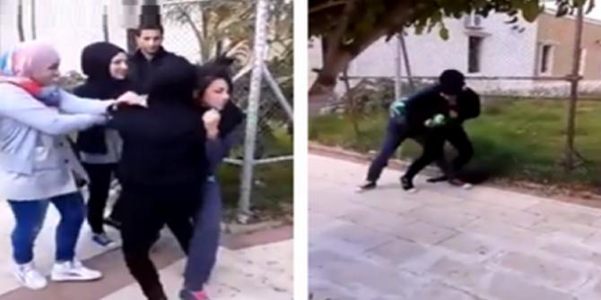 مشاجرة بين فتاتين بسبب شاب بشارع