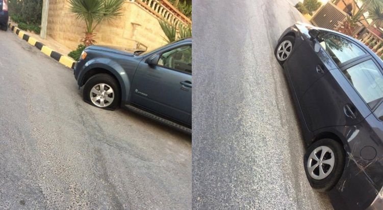 مجهول يقوم بتمزيق إطارت مركبات المواطنين