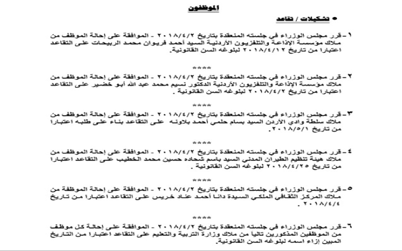 بالاسماء .. إحالات للتقاعد في مؤسسات