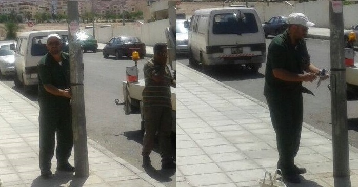 صيانة أعمدة الإنارة بالأحياء السكنية في