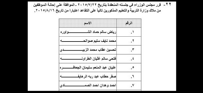 الحكومة تحيل 107 موظفين في التربية