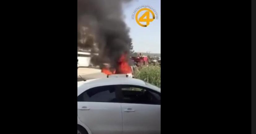 شاهد .. حريق سيارة مستوطن بعد