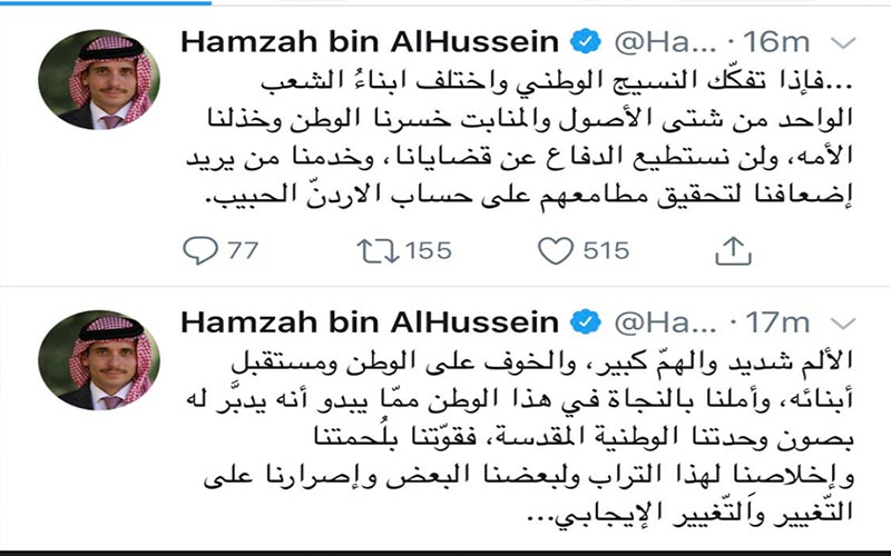 الأمير حمزة: الخوف على الوطن ومستقبل