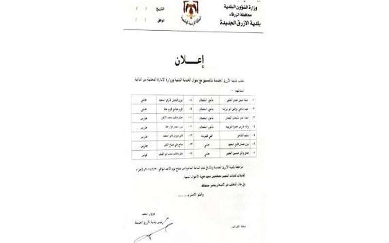 إلغاء تعيين أقارب رئيس بلدية الأزرق