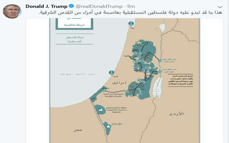 ترامب ينشر خريطة دولة فلسطين المستقبلية
