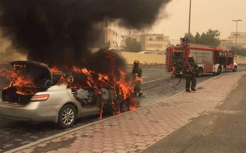حريق مركبة في منطقة الرامة