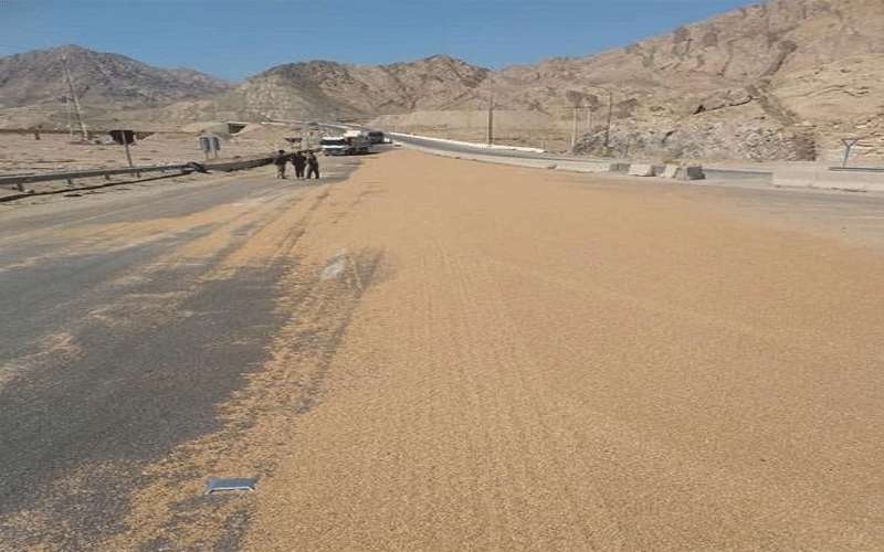 انسكاب حمولة قمح في شارع بالعقبة