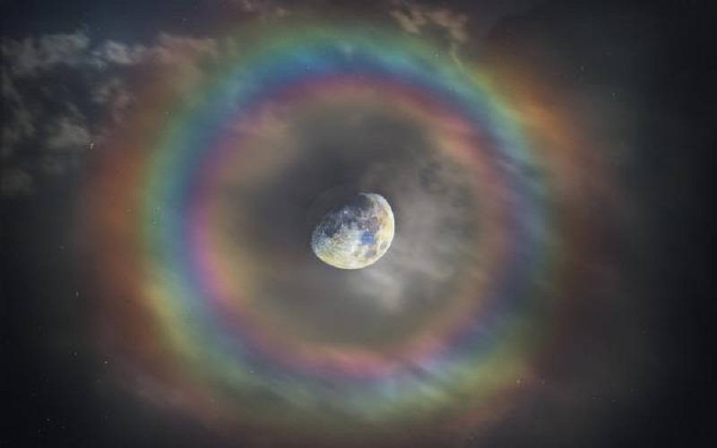 رصد ظاهرة نادرة للقمر محاطا بهالة