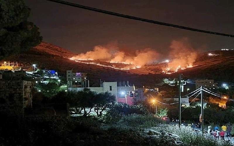 مستوطنون يحرقون أراض في بلدة بمدينة