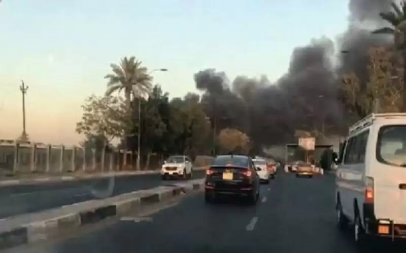 حريق داخل منطقة مطار المثنى وسط