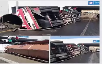 انقلاب صهريج على طريق المطار