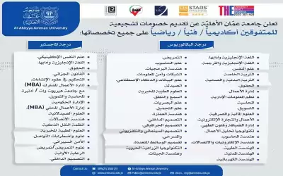 عمان الأهلية تعلن عن تقديم خصومات