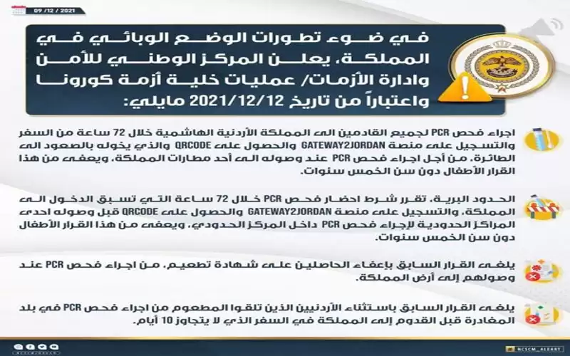 إدارة الازمات تعلن الاجراءات الجديدة للقادمين