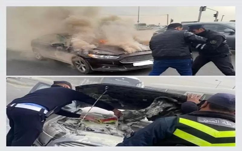 احتراق مركبة قرب إشارات مستشفى الملكة