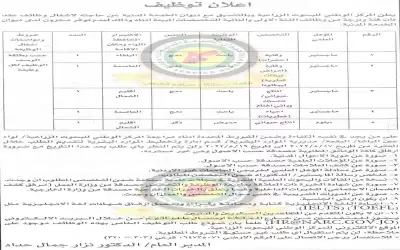 شواغر في المركز الوطني للبحوث الزراعية..