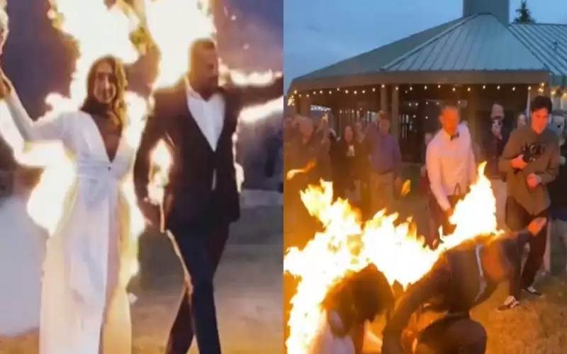 حادثة صادمة .. فيديو لعروسين يضرمان