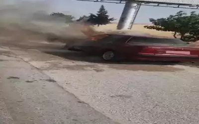 احتراق مركبة على طريق إربد عمان