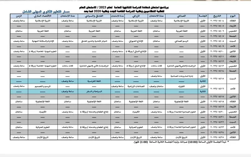 لطلاب التوجيهي .. جدول امتحانات كم