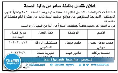 لمن يعرفهم .. هؤلاء فقدوا وظائفهم