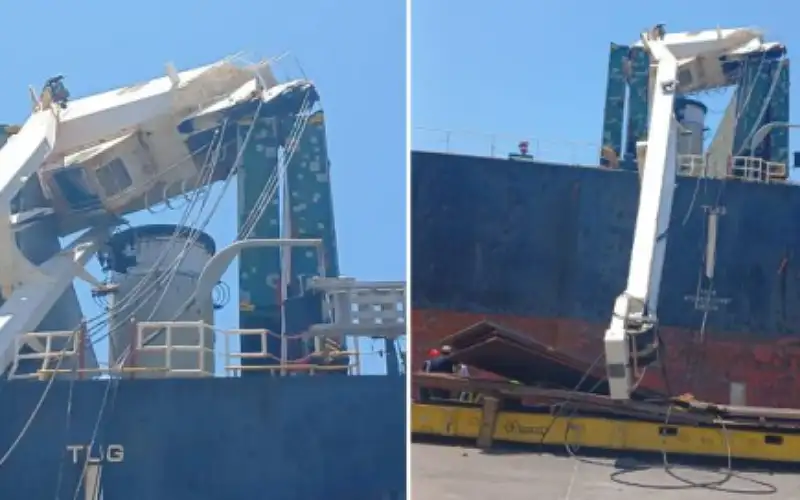 سقوط رافعة باخرة كانت تصطف على