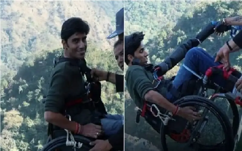 يتحدى الشلل ويقفز بالحبل من أعلى