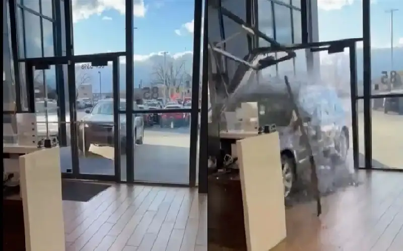 زبون غاضب يقتحم معرضا ويهشمه بسيارة