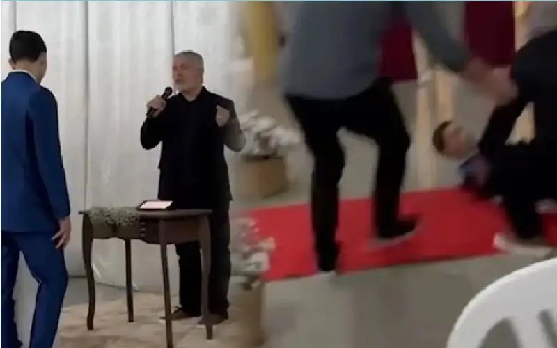 عريس يسقط مغشيا عليه من جمال