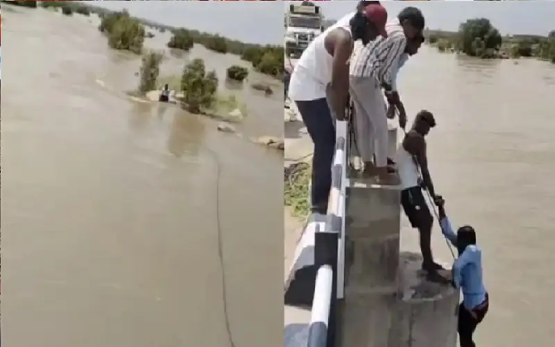 امرأة تدفع زوجها في المياه خلال