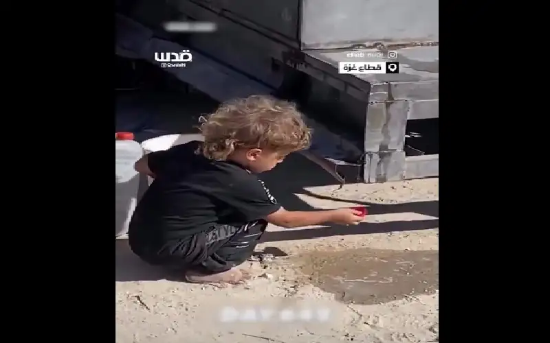 عطش غزة.. طفل يجمع قطرات الماء..