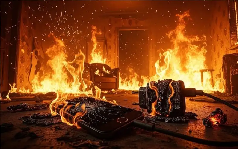 شاحن هاتف يشعل حريقا هائلا في