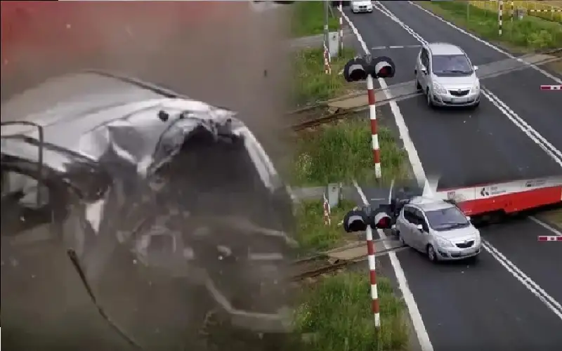 لحظة اصطدام مروعة بين قطار وسيارة