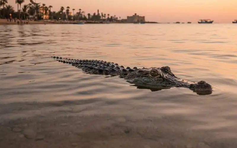 مصر.. ظهور مفاجئ لتمساح مربوط الفم