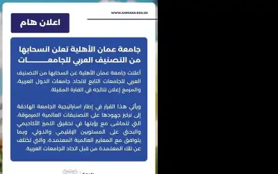 جامعة عمان الأهلية تعلن انسحابها من