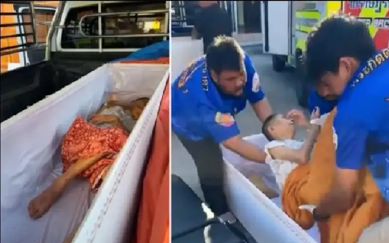 لحظة استيقاظ سيدة تايلاندية داخل تابوت