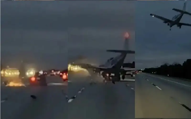 طائرة تهبط اضطراريا وتصطدم بسيارة على