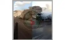 إصابة واشتعال صهريج غاز وتريلا بحادث