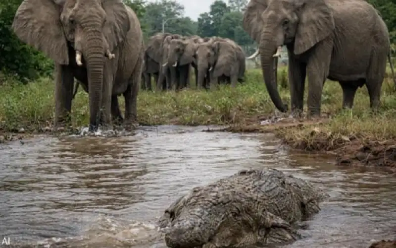 هرب من الأفيال فافترسه تمساح