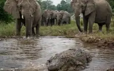 هرب من الأفيال فافترسه تمساح