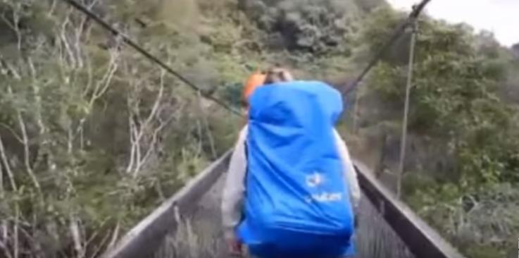 لحظة سقوط سياح من فوق جسر