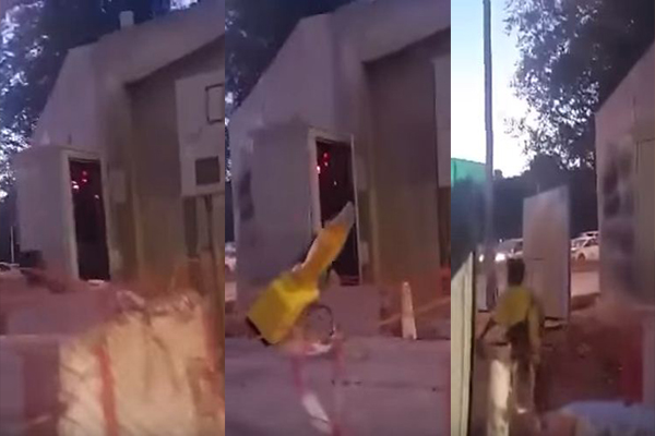 طفل متسول يعبث بنظام الإشارة الضوئية