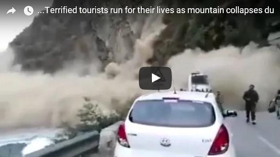 بالفيديو: نجاة سياح من انهيار جبل