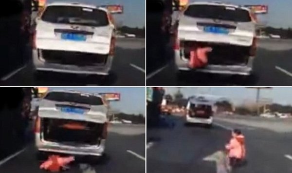 بالفيديو: لحظة سقوط طفل من موخرة