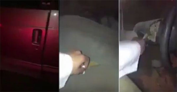 شاهد سعودي يهشم سيارة مقيم مصري