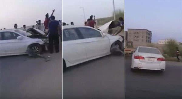 فيديو.. شاب يحطم سيارته بجازان متعمدا