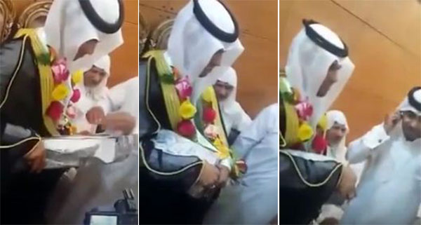 عريس سعودي يحصل على هدية ويفتحها