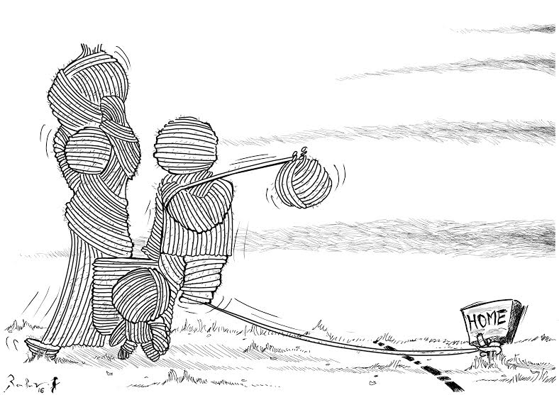 كاريكاتير - اللاجئون والوطن - للفنان