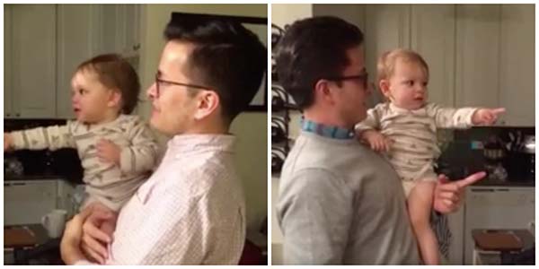 مقطع ظريف لرضيعة ترى توأم والدها